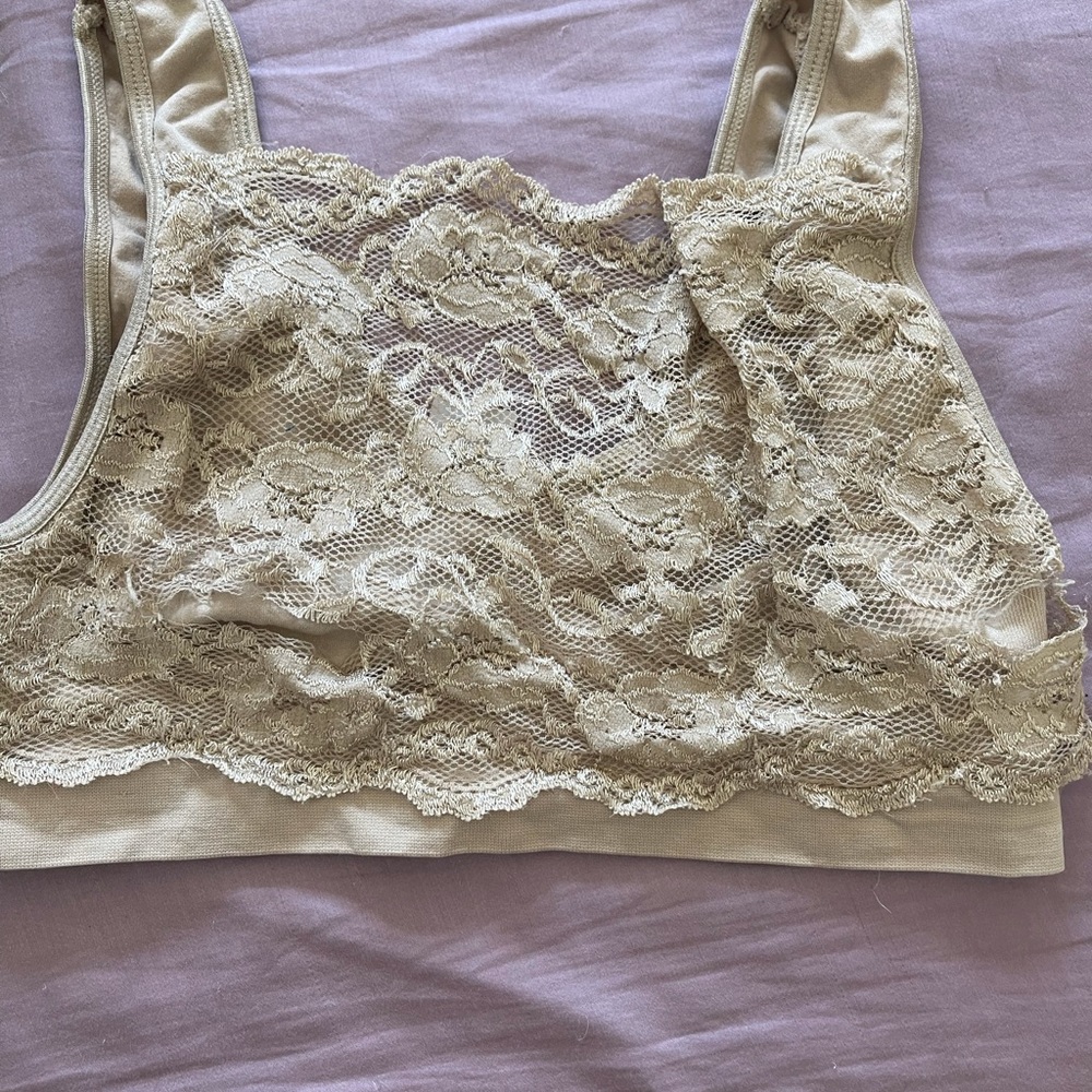 Nude lace sports bra